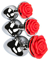 XR Brands Booty Sparks Red Rose Polished Aluminum Anal Plug collection